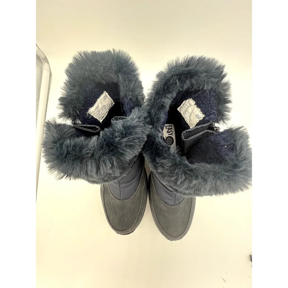 Easy Dry by Easy Street Navy Blue Frosty Waterproof Faux Fur Zipper Boots Size 6